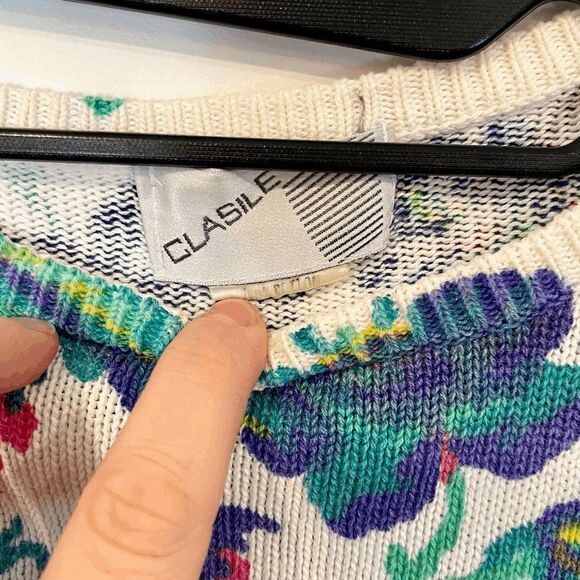Clasile Vintage Knitted Sweater Floral Print Boat Neck White Size M - Picture 2 of 5